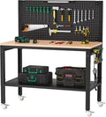 Antifir 48' Adjustable Height Workbench for Garage Work Table with Under Table Shelf & Pegboard, Max Load 2000 LBS Heavy Duty Wood Work Bench with Power Outlet for Commercial, Workshop, Office, Home