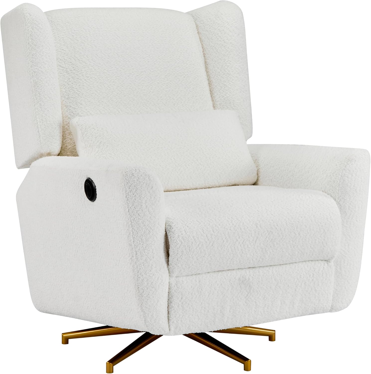 Christopher Knight Home Dolia Boucle Fabric Upholstered 360° Swivel Chair, Push-Back Power Recliner Chair, Iron Recliner Sofa with Rotation, Living Room Lounge Sofa, Adjustable Backrest, Beige+Gold