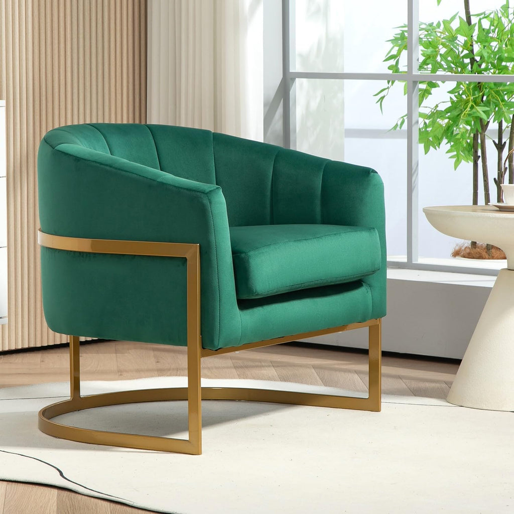 Container Furniture Direct Velvet Modern Accent Armchair - Luxury Gold Frame | Versatile Seating for Living Room, Bedroom, Office, Green