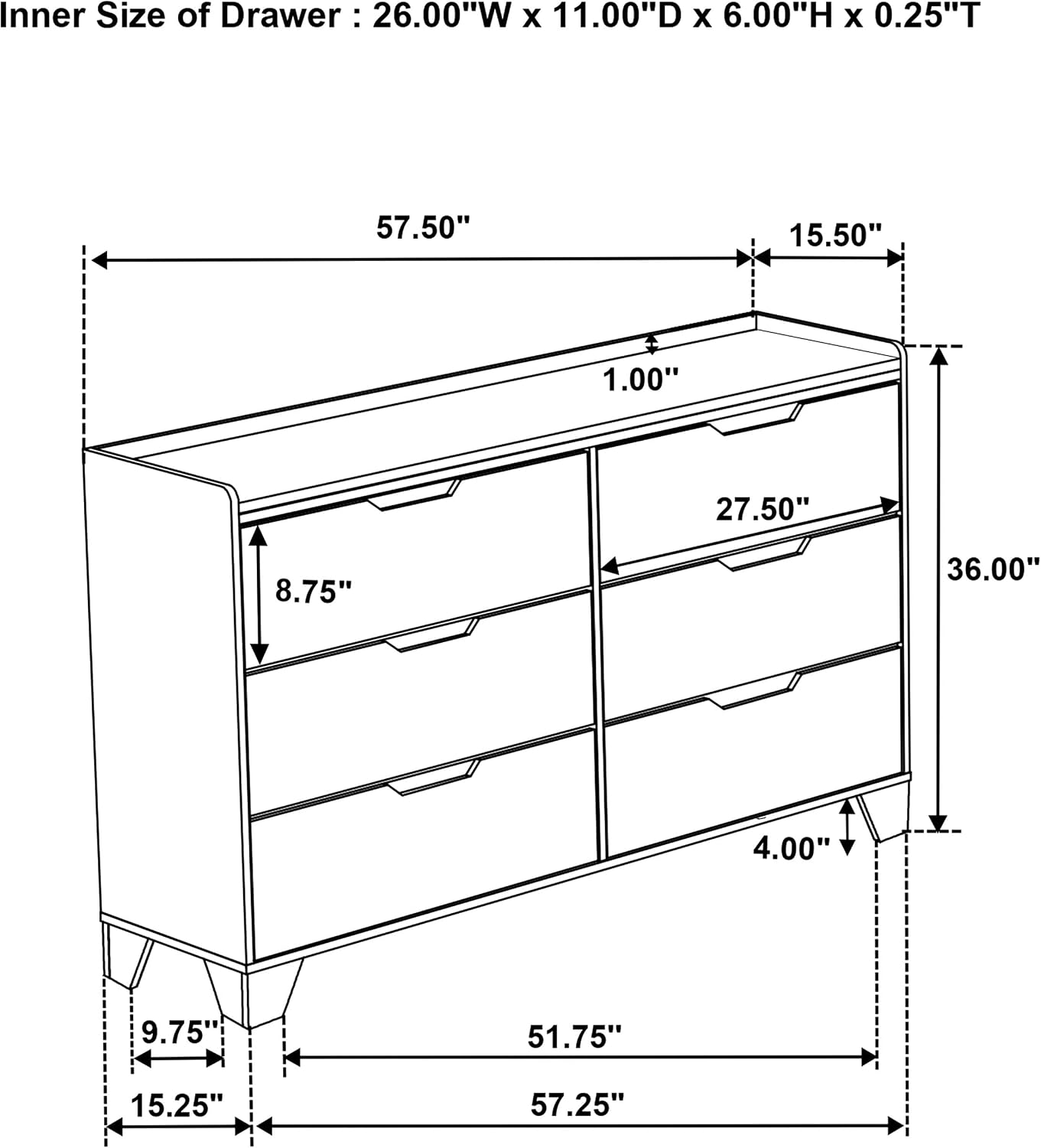 Coaster Home Furnishings - Henderson - Wood - 6-Drawer Dresser with Rustic Design, Faux Marble Top and Tip-Over Restraint - Bedroom - Medium Oak - 222973