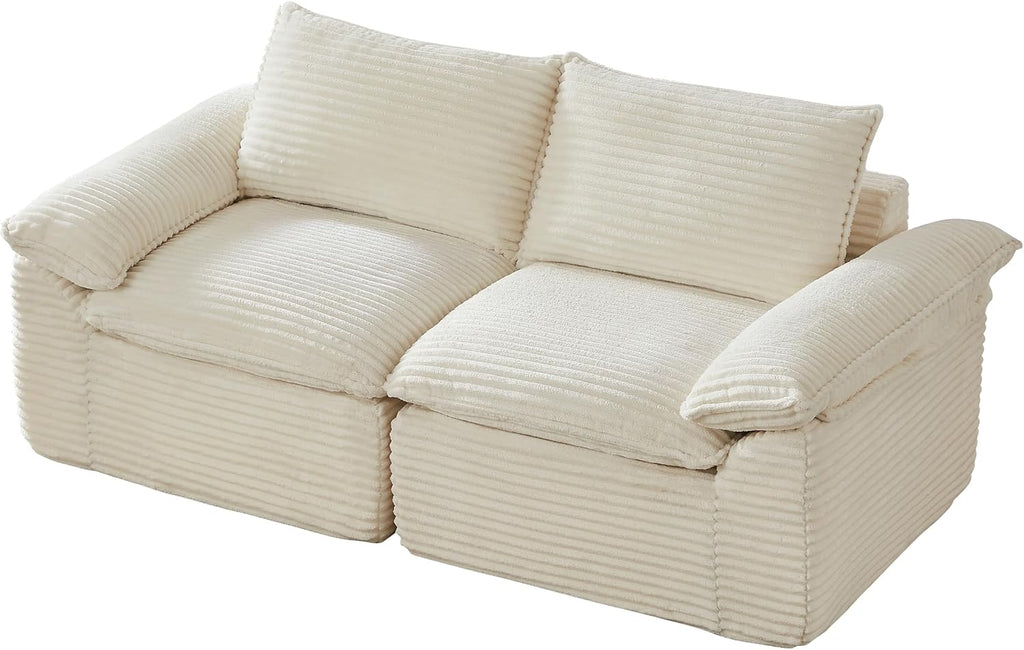 80-Inch Boneless Love Seat Couches in a Box, Modern 2 Seat Floor Modular Foam Cloud Sofa Corduroy Loveseat Couch W/Pillow-top Armrests for Home Apartments Bedroom
