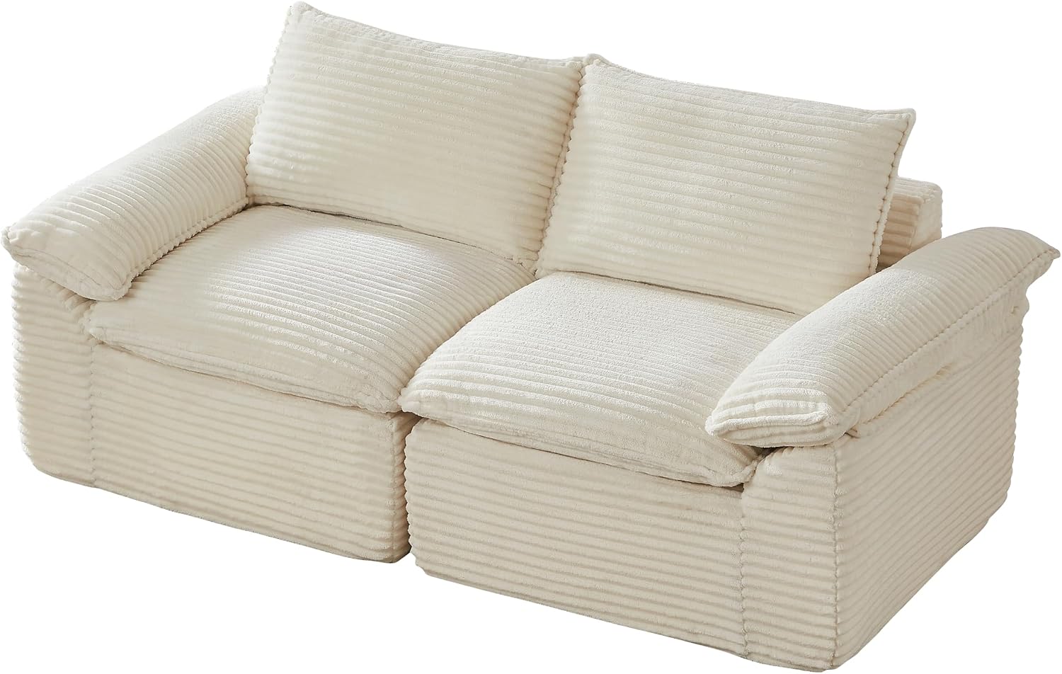 80-Inch Boneless Love Seat Couches in a Box, Modern 2 Seat Floor Modular Foam Cloud Sofa Corduroy Loveseat Couch W/Pillow-top Armrests for Home Apartments Bedroom
