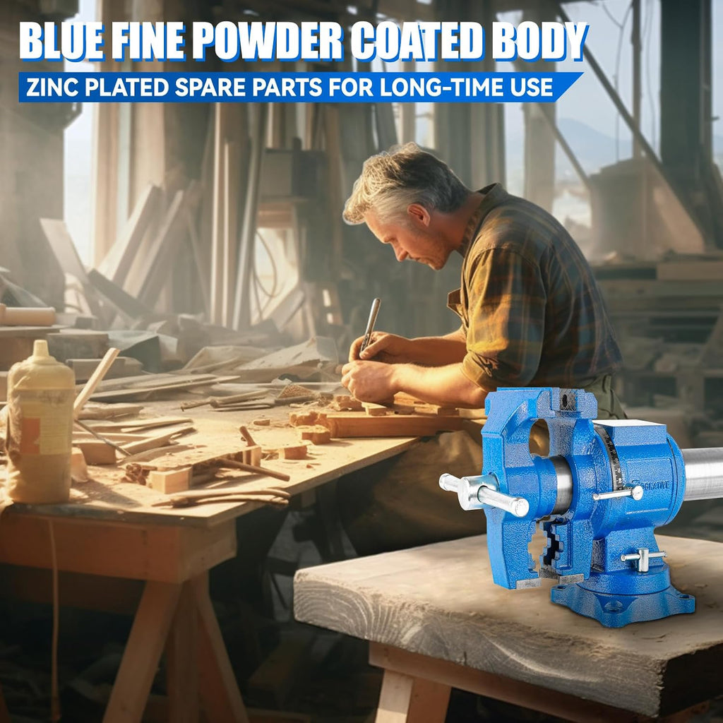 5-Inch Heavy Duty Bench Vise Ductile Iron Bench Vise 360° Multi-Purpose Bench Vice with Anvil, Clamp force 4000KG, Blue