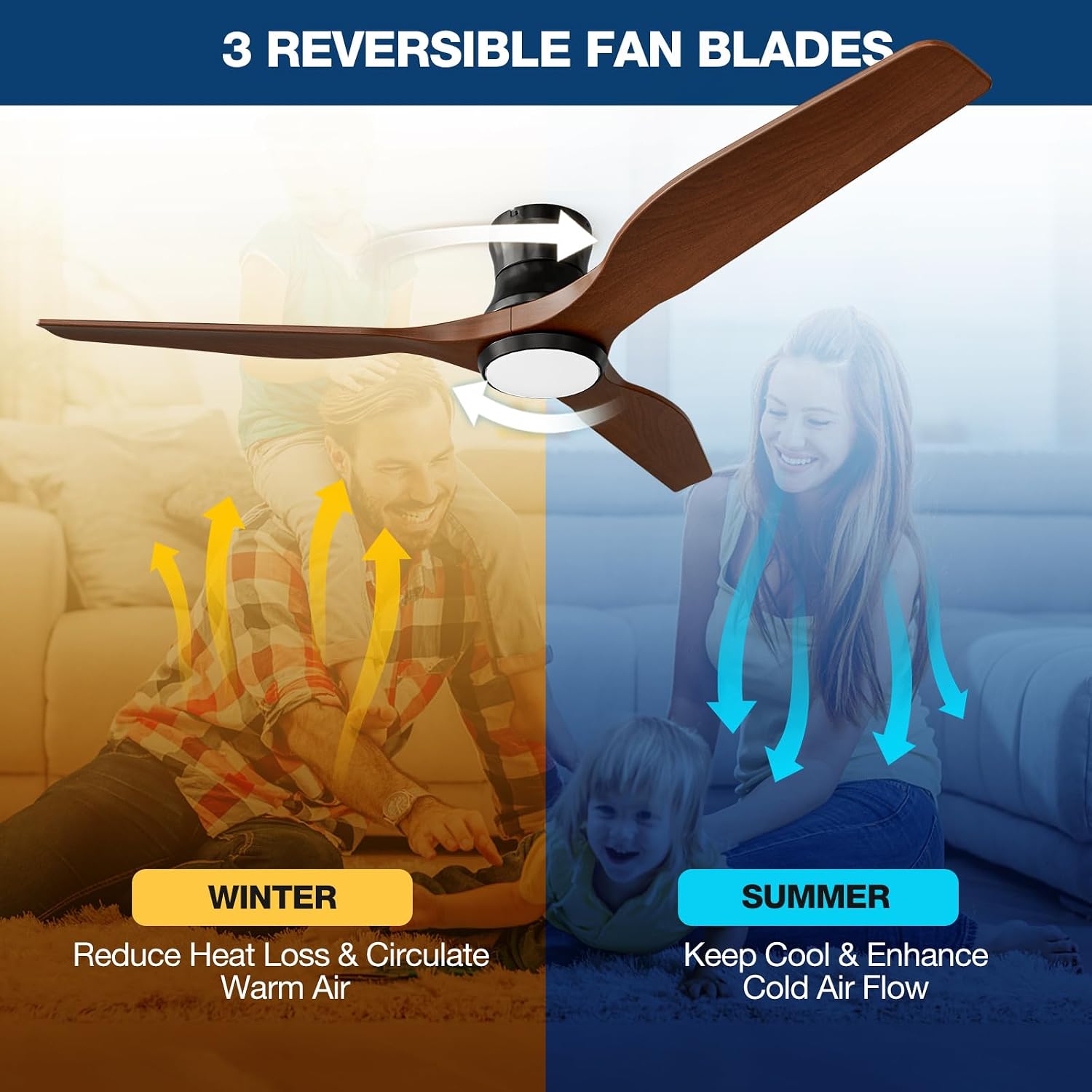 Smart 52' Wood Flush Mount Ceiling Fan with Remote Control, Walnut | Quiet DC Motor, WiFi Alexa Voice Control, High CFM Dimmable LED, Low Profile, Reversible, 6 Speeds Adjustment, Time Setting
