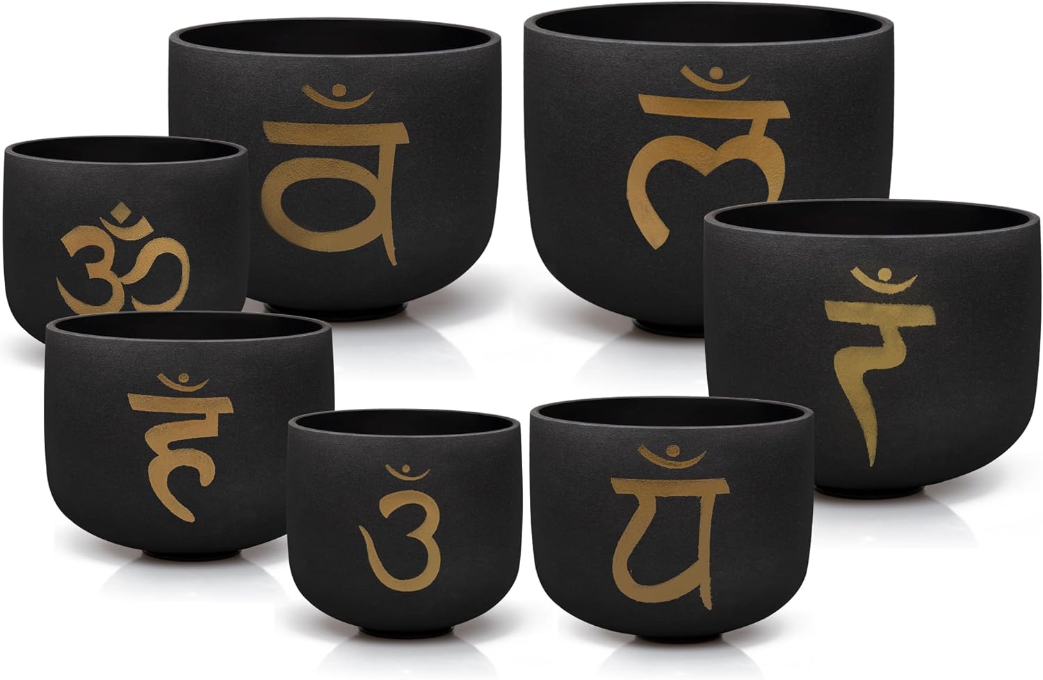 TOPFUND 6-12 inch Chakra Set of 7 Golden Sanskrit Black Crystal Singing Bowls with Heavy Duty Carrying Case and Singing Bowl Mallets