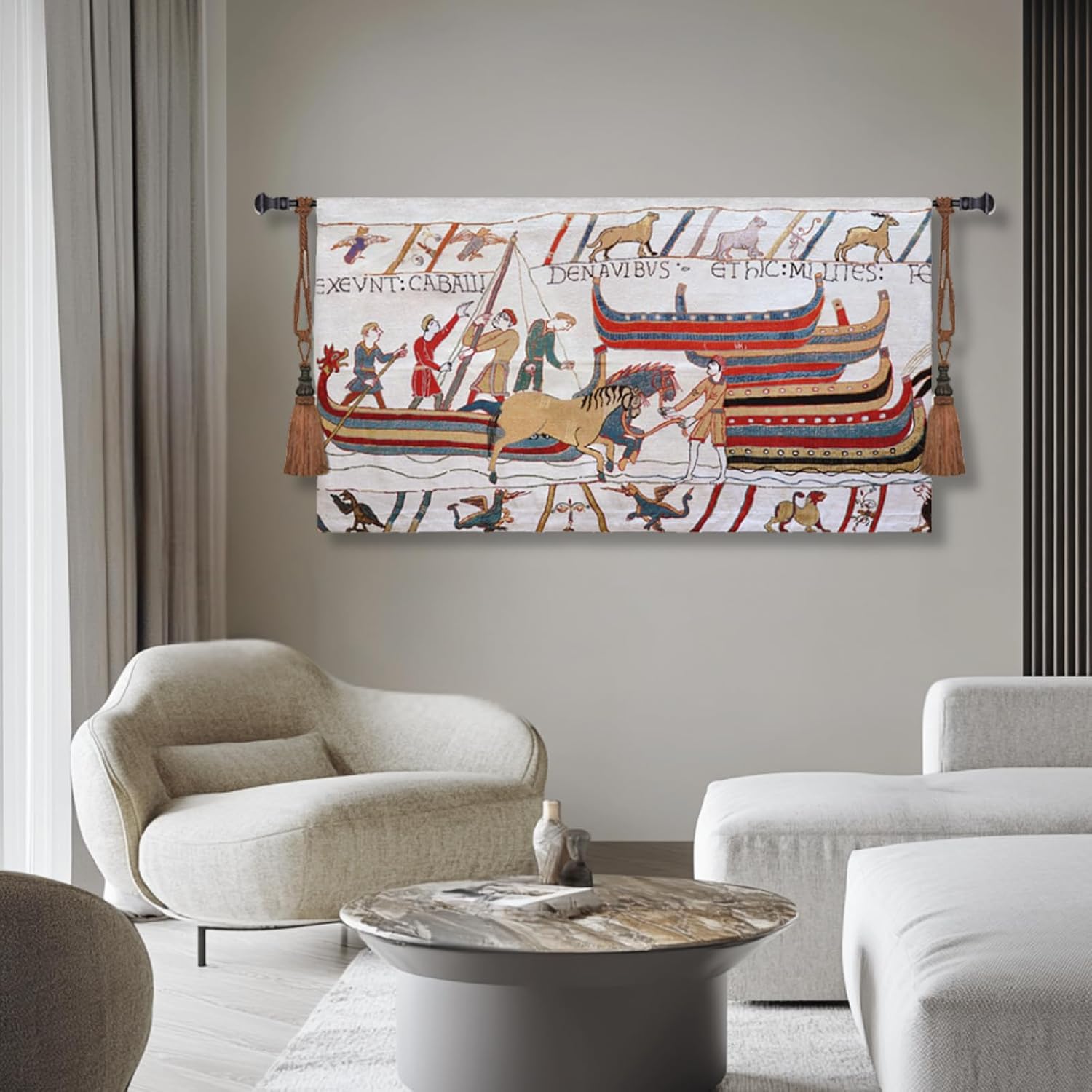 ORIMONY Bayeux Woven Tapestry Reproduction, Norman Conquest Vintage Medieval Tapestry Wall Hanging for Room Decor (03-30L x55W)