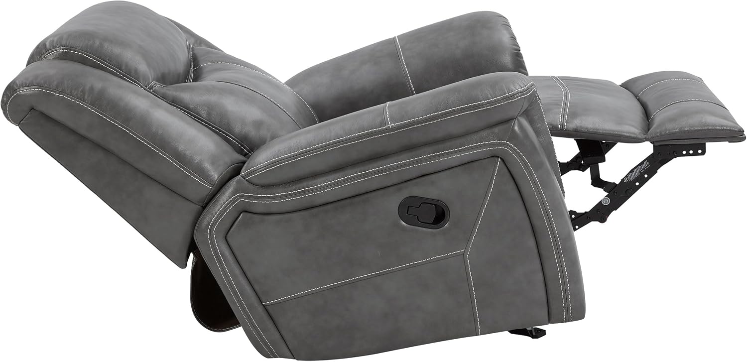 Coaster Home Furnishings - Conrad - Leatherette Upholstered Glider Recliner Chair with Overstuffed Arms, Pocket Coil Seating, and Ergonomic Lever - Living Room - 33-Inch - Gray - 650356