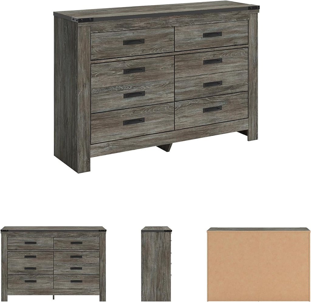 Signature Design by Ashley Frandern Casual Rustic Dresser with 6 Smooth-Gliding Drawers, Meets ASTM International Safety Standards, Wood and Decorative Laminate, Gray