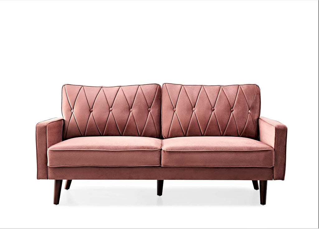 Container Furniture Modern Style Tufted Velvet Couches for Living Room with Soft Fabric Upholstery and Solid Wood Frame, 2 Piece Sofa and Loveseat Set, Rose