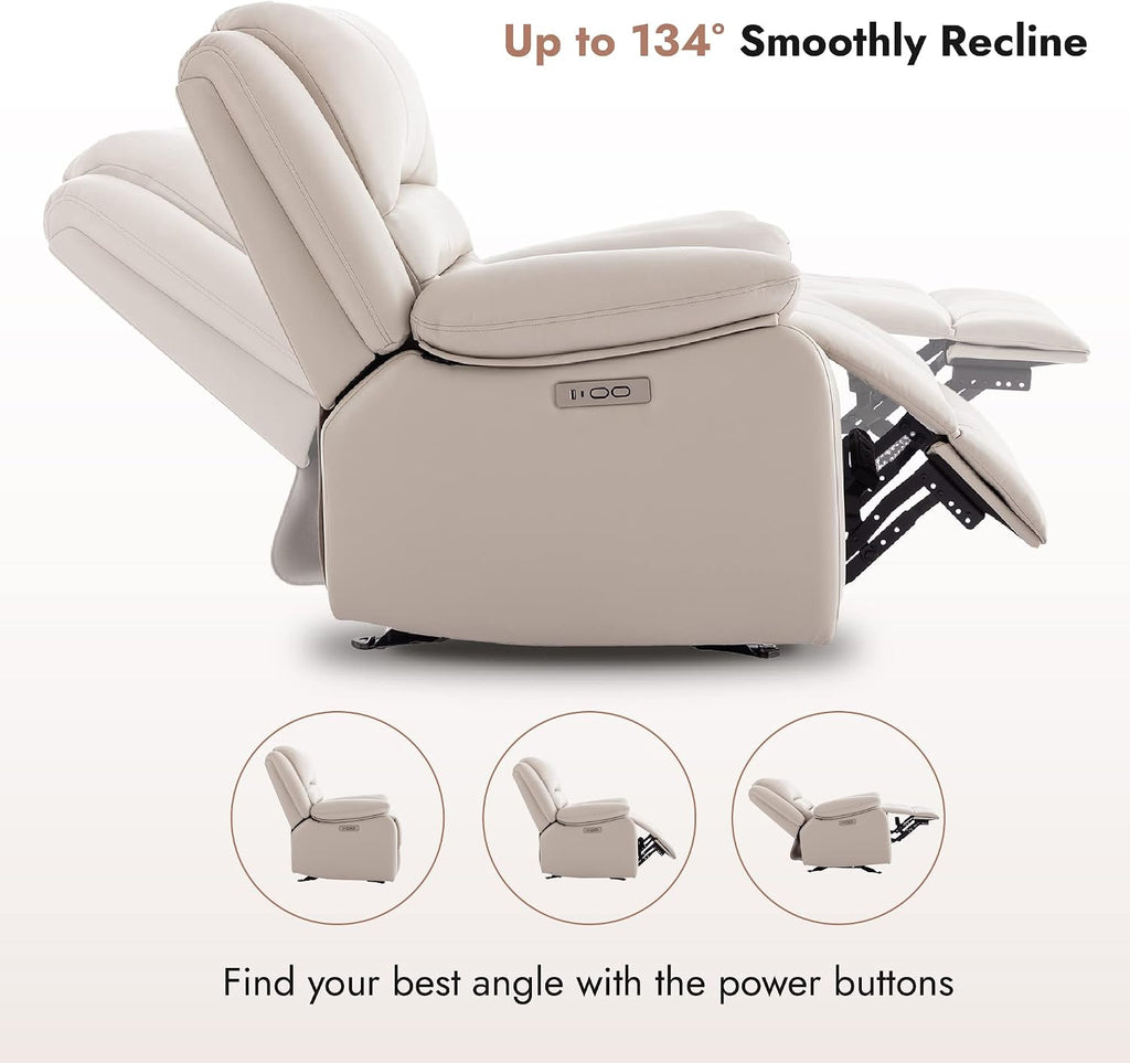 Watson & Whitely Power Recliner Chair for Adults, Faux Leather Electric Glider Reclining Chair for Living Room and Nursery, Upholstered Rocker Recliner with USB Port, Cream