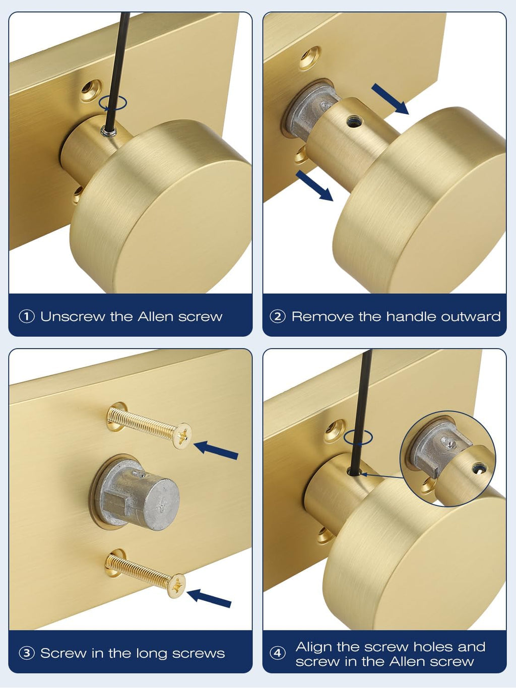 Entry Door Locksets with Deadbolt, 3 Pack Door Knobs Interior, Gold Door Handle with Single Deadbolt, Keyed Entry Door Knob, Universal for Left/Right Handled Doors, Satin Brass Door Lever Set