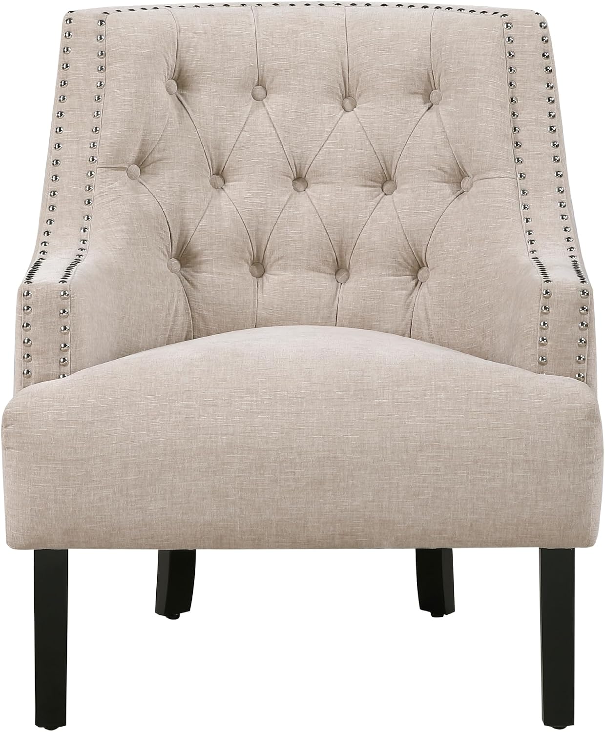 Lexicon Accent Chair Reading Chair Comfy Chair for Bedroom, Upholstered Armchair with Solid Wood Frame, Tufted Cushion Nail Head Trim, Single Sofa Chair for Living Room, Office, Taupe Chenille