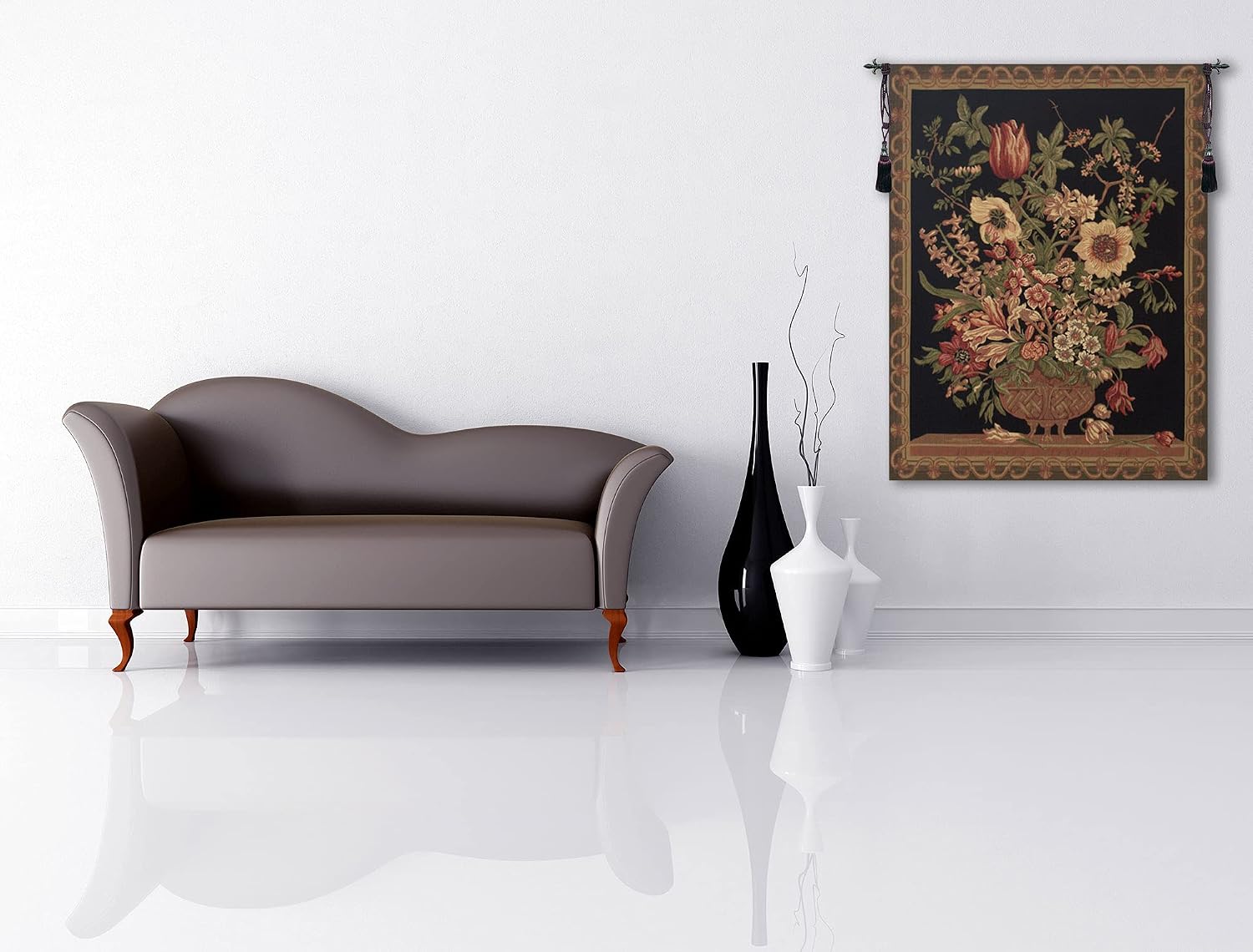 C Charlotte Home Furnishings Inc Century Floral Black European Tapestry Wall Hanging | Viscose Cotton and Polyester Blend Wall Art | 36 in. x 27 in | Home Decor Accents | Inspired by Famous