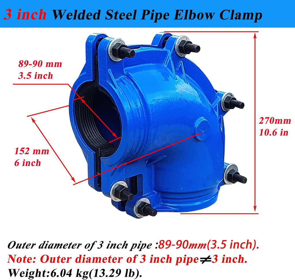 Pipe Repair Clamp For 3 Inch Welded Steel Pipe Elbow(Outer Diameter of the Pipe and Elbow are about 3.5 inch),90 Degree Elbow Leak Sealer,Long Radius,Only Suitable for Welded Steel Pipes