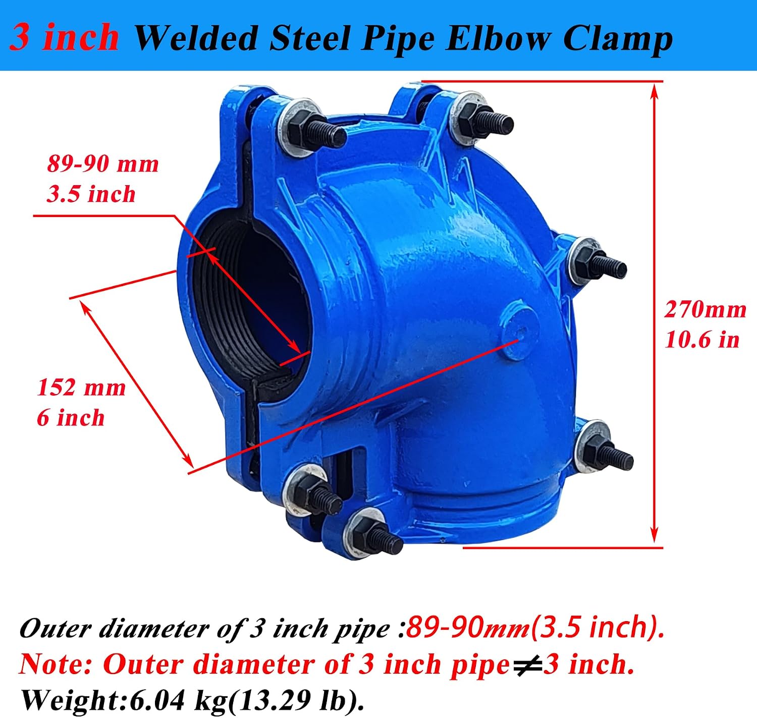 Pipe Repair Clamp For 3 Inch Welded Steel Pipe Elbow(Outer Diameter of the Pipe and Elbow are about 3.5 inch),90 Degree Elbow Leak Sealer,Long Radius,Only Suitable for Welded Steel Pipes