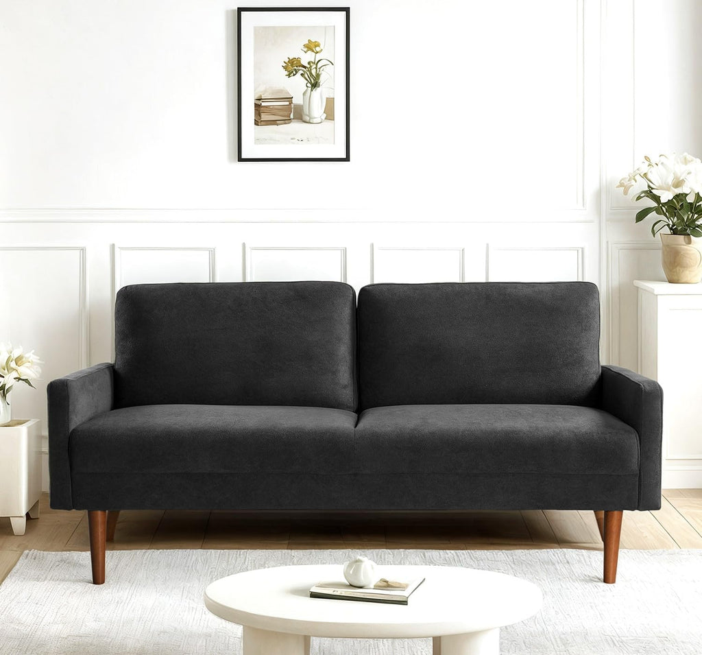 Kent Velvet Sofa, European Style with Sleek Design, Modern & Vintage Flair, Upholstered 3 Seater Couch, Chic Living Room Furniture Seating for Home, Apartment or Office, Black