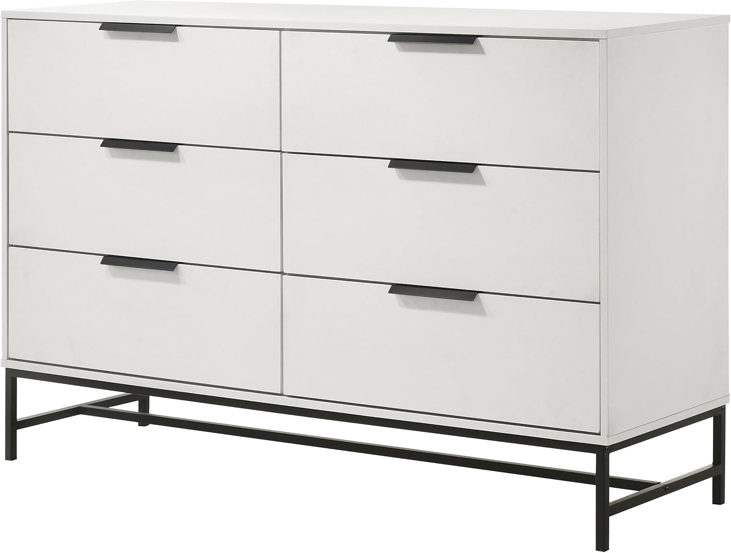 Coaster Home Furnishings - Sonora - Melamine - 6-Drawer Dresser with Contemporary Style, Black Metal Base, Bar Pull Handles, Rectangular Structure, Tip-Over Restraint - Bedroom - White - 224863