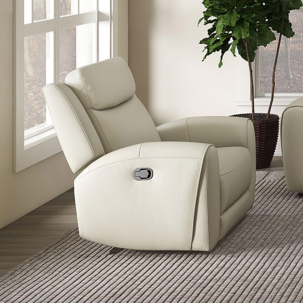 Furniture of America Larson Modern Leather Recliner Chair with Contour Armrests and High Density Foam, Reclining Couch for Living Room, Office, Home Theater, Playroom, Beige
