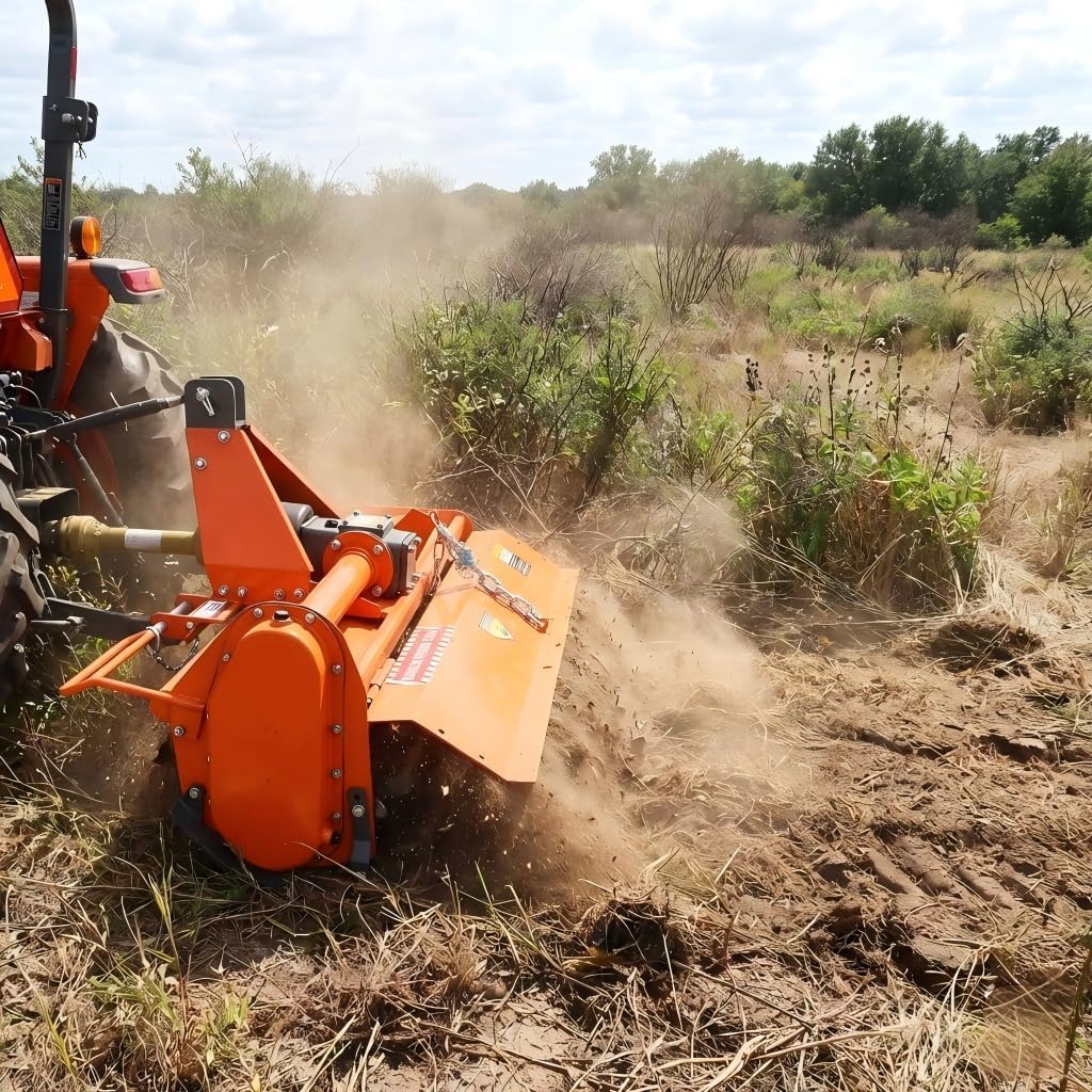 37' Rotary Tiller Attachment - Cat 1 3-Point PTO Driven, Single Speed 540 RPM Gearbox, 37.40' Working Width, 4.7' Max Depth, for 20–30HP Tractors - Not PTO Shaft