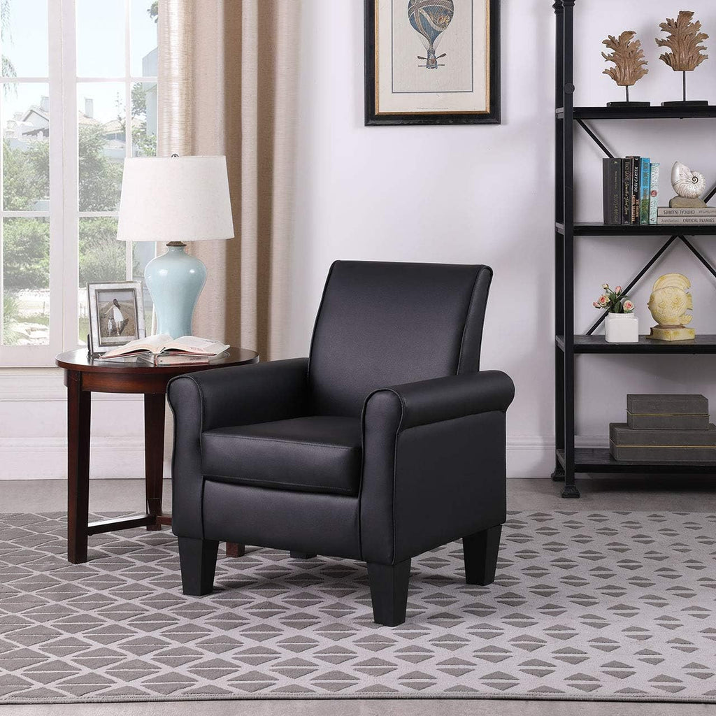 Modern Faux Leather Accent Chair, Upholstered Living Room Armchairs Comfy Single Sofa Chair for Bedroom, Waiting Room-Black