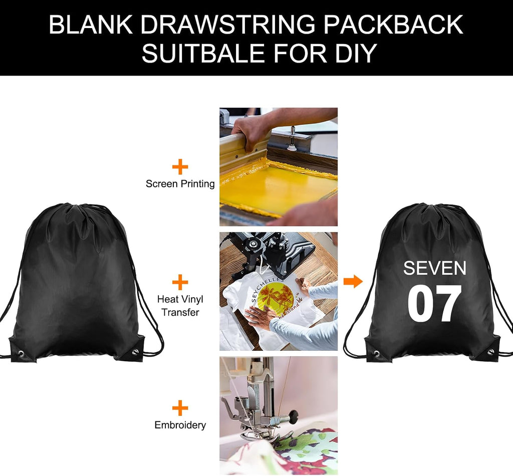 PATIKIL Drawstring Backpack Bulk 100 Pack Draw String Bags 210D Polyester Gym Cinch Sack for Women Men Gym Sport Travel Party, Black (16.5' x 13.3')