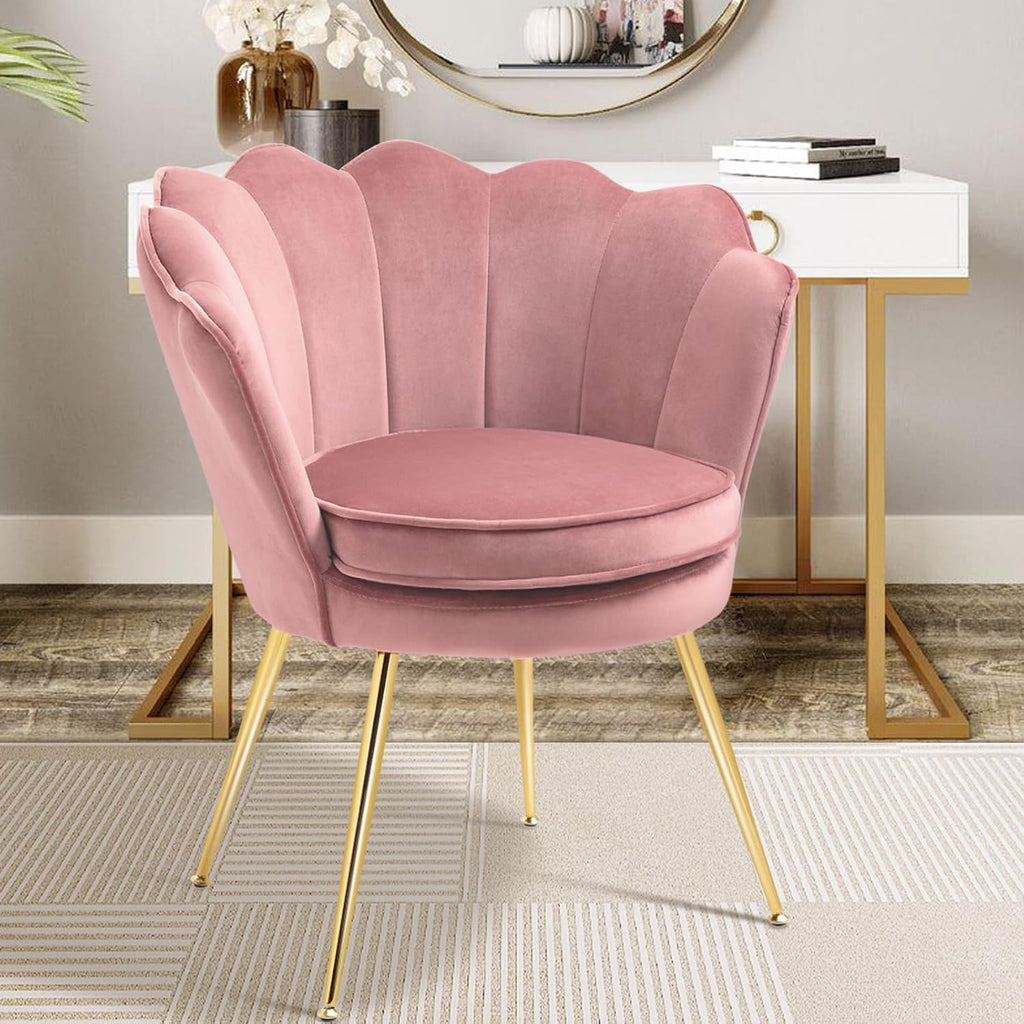 Czlolo Accent Chairs Set of 2 for Living Room, Velvet Upholstered Makeup Room Vanity Chair with Back, Golden Metal Legs Small Accent Side Chair for Bedroom, Cloud Chair Set, 2 Pcs Pink