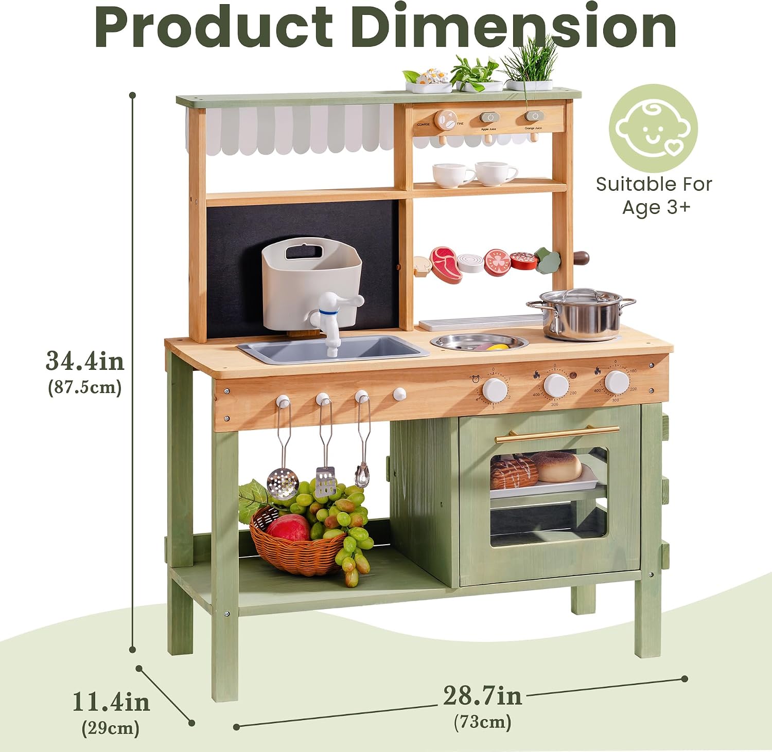 ROBOTIME Wooden Mud Kitchen for Kids, Outdoor Playset with Sink, BBQ Grill, Coffee Maker, Planting Area & Oven, Pretend Play Mud Kitchen Toy for 3+ Years Old Children