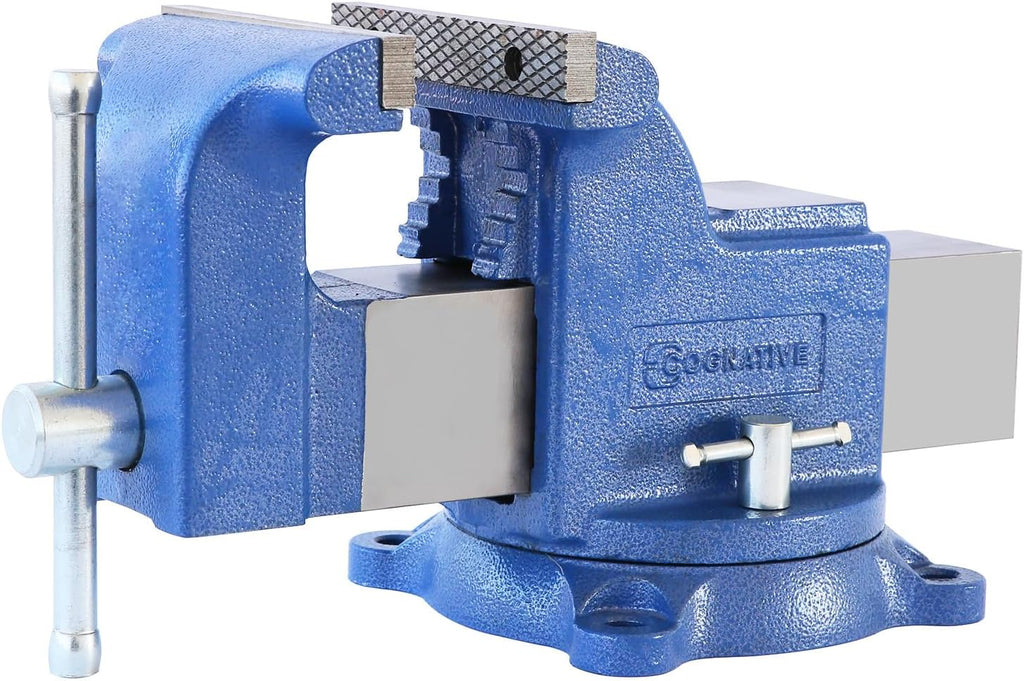 6' Heavy-Duty Bench Vise 13200LBS Stronger Clamping Force Ductile Iron Bench Vise 6 Inch 360° Swivel Bench Vice with Anvil Blue, Include Mini Bench Vice Clamp