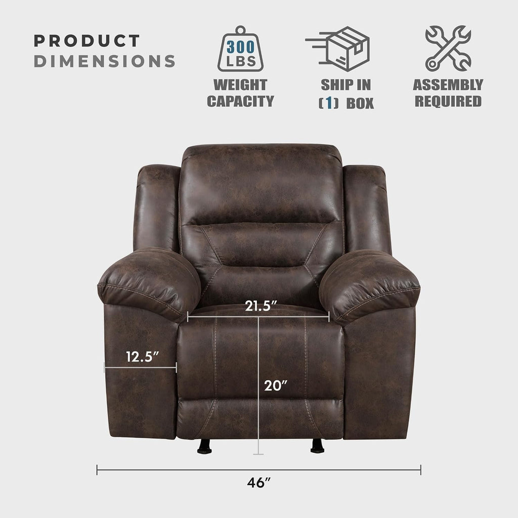 Lexicon Rocker Recliner Chair for Living Room, Wall Hugger Manual Recliner Chairs, Textured Microfiber Upholstered Rocking Reclining Chair, Home Theater Seating, Required Assembly, Dark Brown