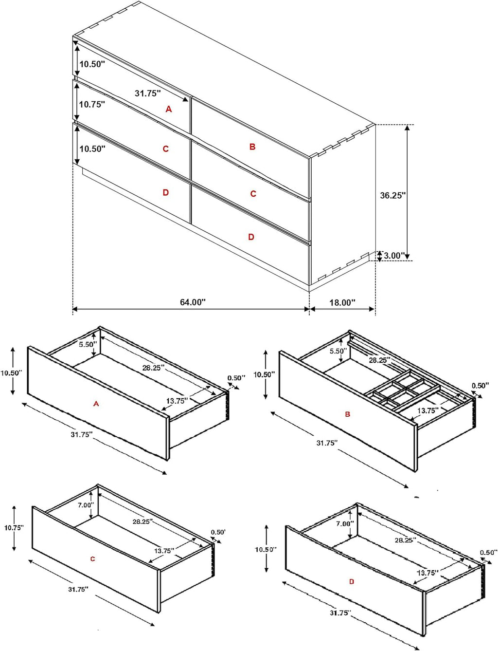 Coaster Home Furnishings - Winslow - Engineered Wood - 6-Drawer Dresser with Farmhouse Style, Rectangular Structure, Floating Base and Finger-Tip Drawer Pulls - Bedroom - Smokey Walnut - 223253