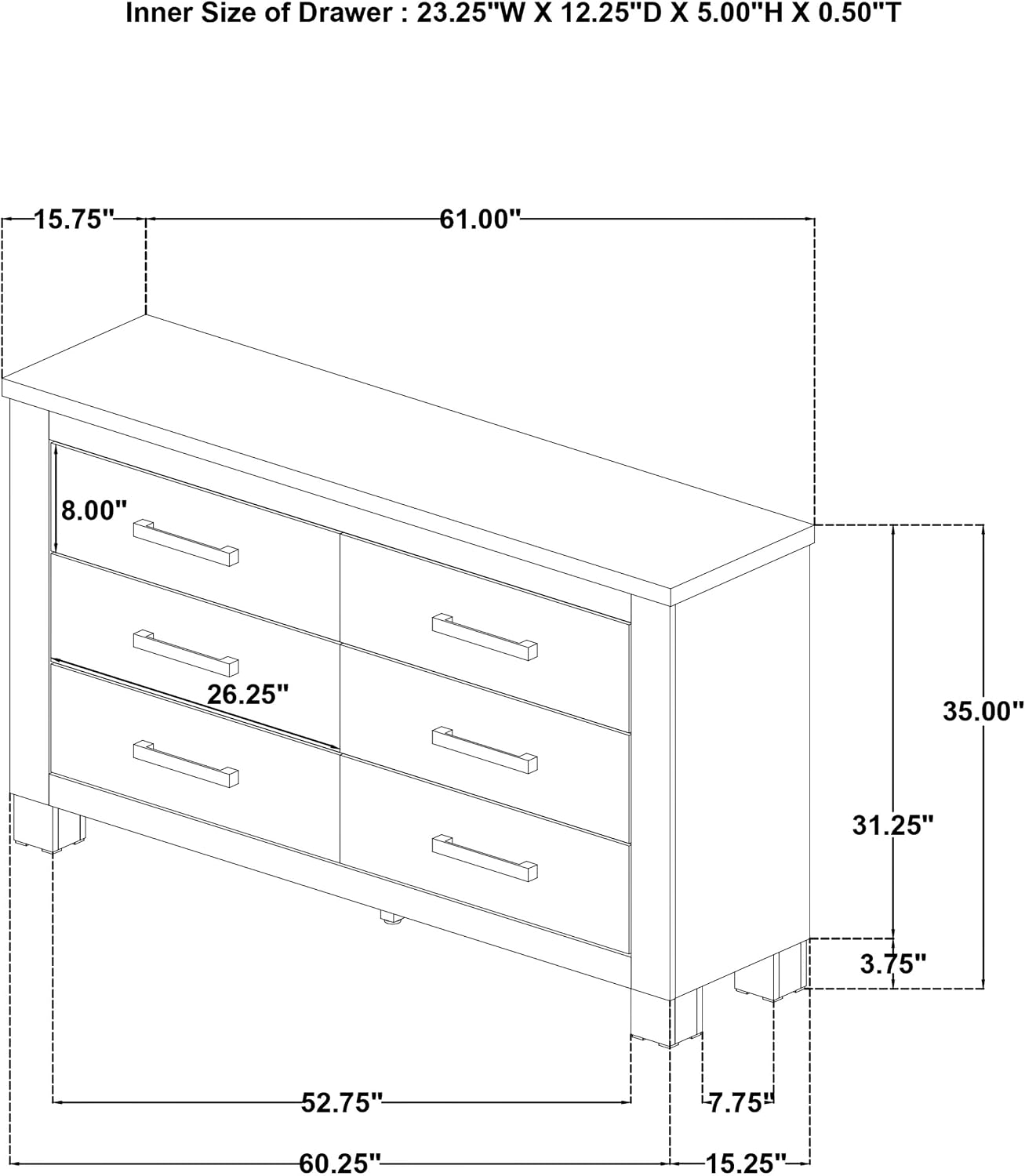 Coaster Home Furnishings - Oakglen - Engineered Wood - 6-Drawer Dresser with Rustic Style, Dark Bronze Handles, Rectangular Shape - Bedroom - Weathered Oak - 225103
