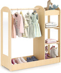 HONEY JOY Kids Dress up Storage with Mirror, Wooden Children Costume Wardrobe Closet, Open Hanging Toddler Armoire, Pretend Play Baby Dresser for Bedroom Playroom, Gift for 2+ Years Old (Natural)