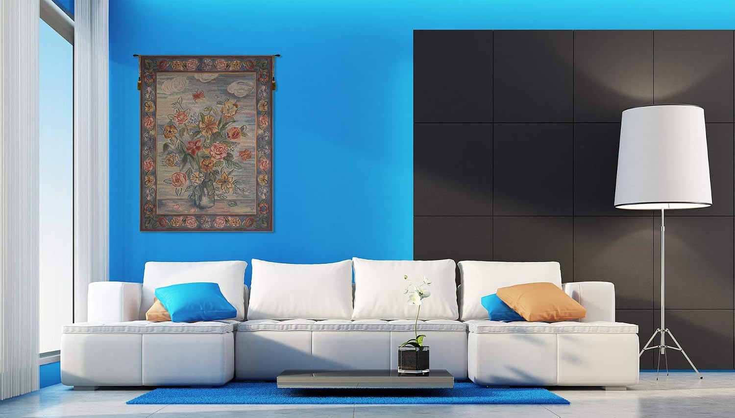 C Charlotte Home Furnishings Inc Modern Style Bouquet French Tapestry Wall Hanging Viscose Cotton and Polyester Blend Art 58x44 Inch Home Decor Accent