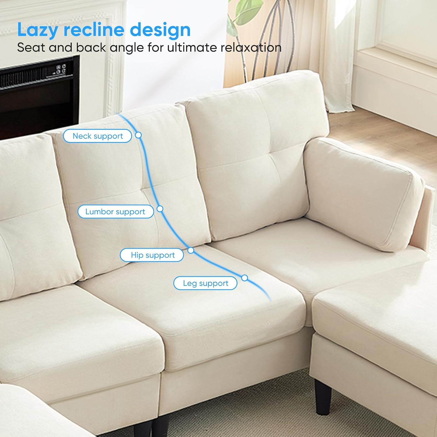 PUREMIND Sectional Home Sofa Living Room, Modern U-Shaped Sofa Couches with Double Chaise, Upholstered 4 Seater Sofa for Living Room, Apartment, Beige