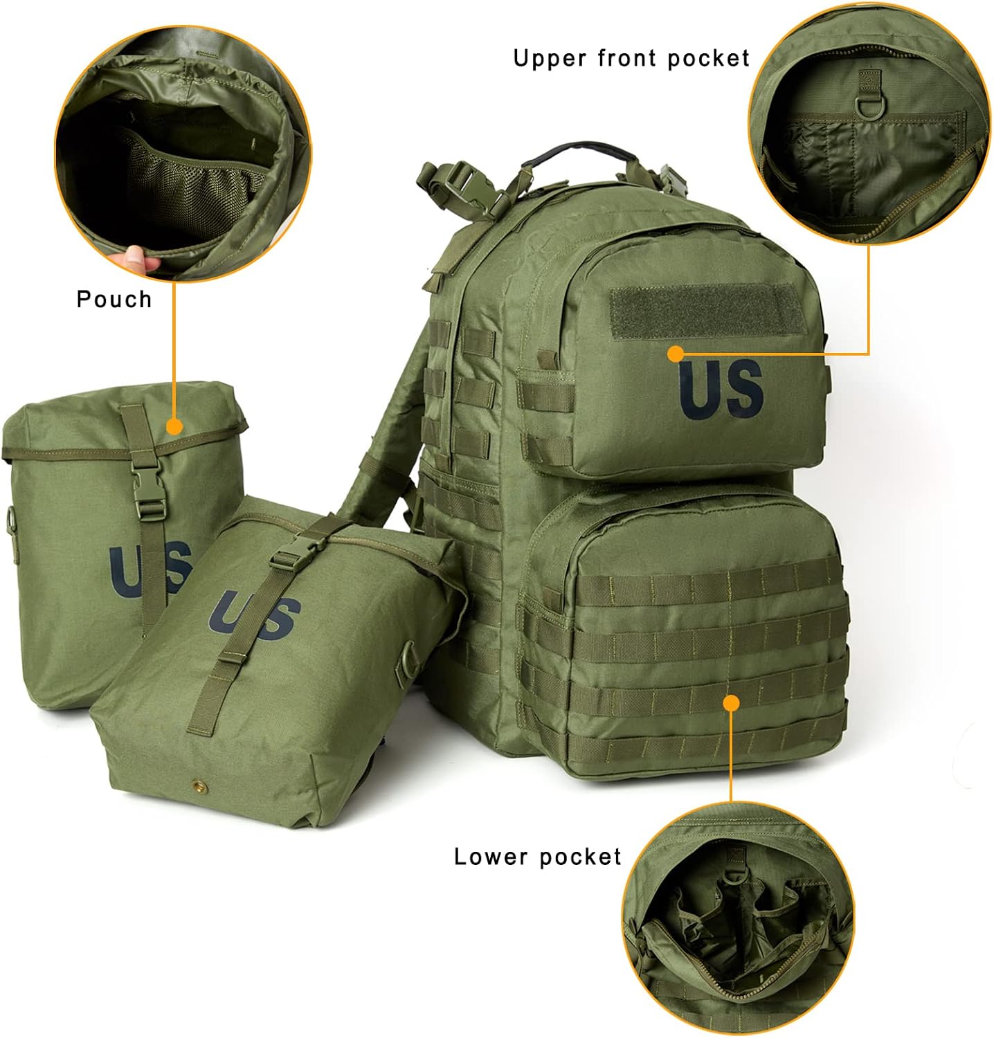 Akmax MOLLE II Medium Rucksack Military Tactical Backpack with Detachable Side Pouches & Upgraded Frame for Enhanced Comfort