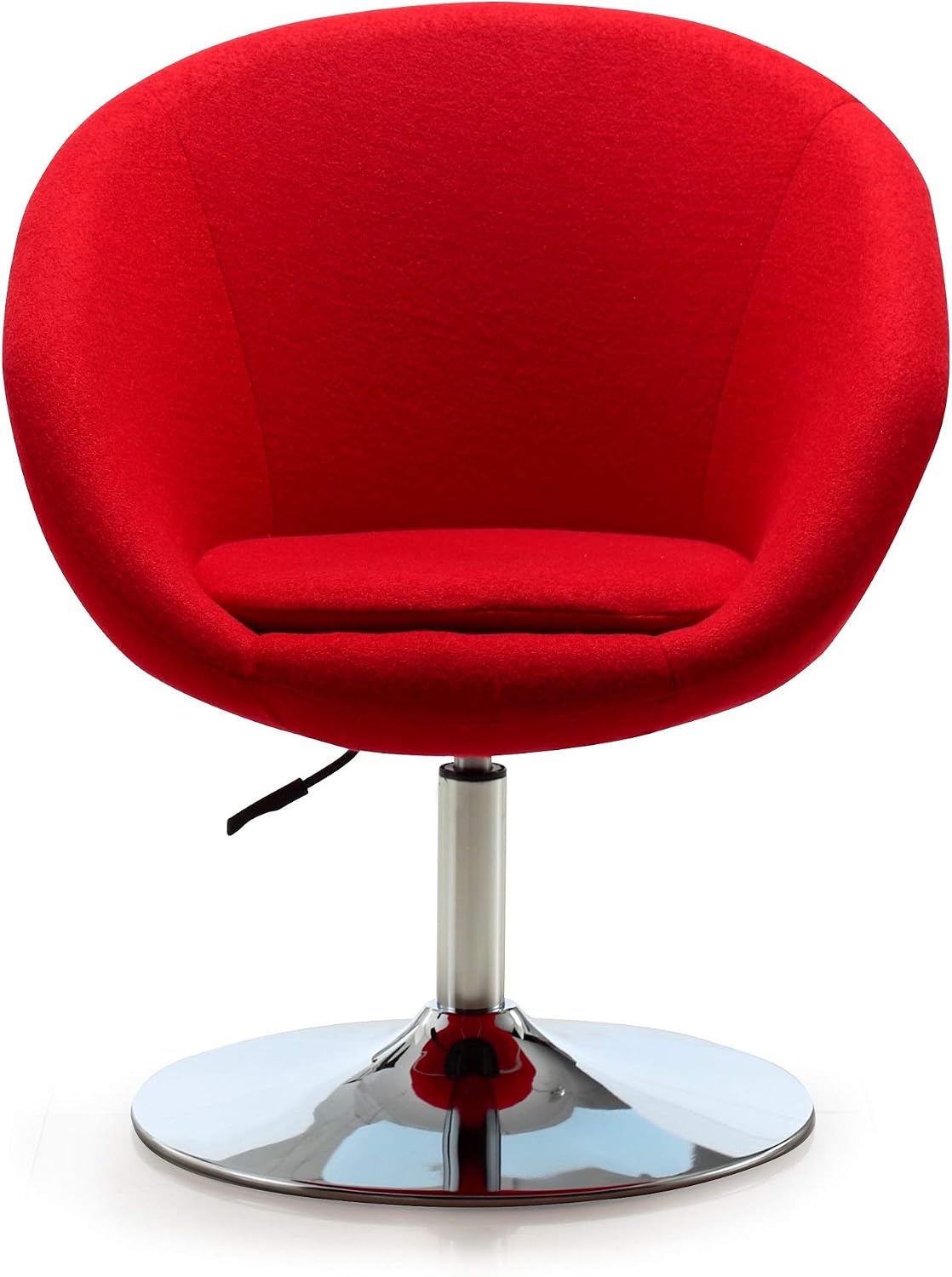 Manhattan Comfort Hopper Adjustable Swivel Accent Chair with 360° Turn, Upholstered Seat, Polished Chrome Base, Modern Bowl Design for Home Office and Living Room, Red