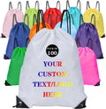 Custom Bags With Your Logo Set of 100 Custom Backpack Draw String Bags Pack Bulk for Travelling Swimming Gym Everyday Use (White)