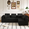 KEIKI 6-in-1 Folding Convertible High Back Sofa Sleeper, 106' Oversized Modular Sectional Corduroy Upholstered L Shape Couch for Living Room, Chaise Lounge Indoor for Modern Minimalist Family,Black