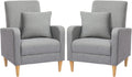 COLAMY Modern Accent Living Room Chairs Set of 2, Upholstered Fabric Armchair Reading Side Chair, Single Sofa with Back Pillow, Light Grey