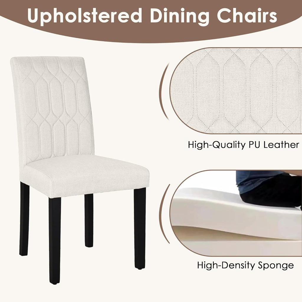 VECELO Upholstered Dining Chairs Set of 4, Modern Accent Parsons with Comfort Seat, Solid Wood Legs w/Rubber Footpads, for Living Room Kitchen, Beige