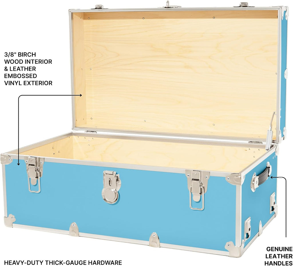 Rhino Trunk & Case Classic Camp & College Trunk with Wheels. 30'x17'x13', 1500+ lbs Capacity - Many Colors, Soft-Close Lid. Strong, USA Made Summer Camp Footlocker and Secure Dorm Storage Chest