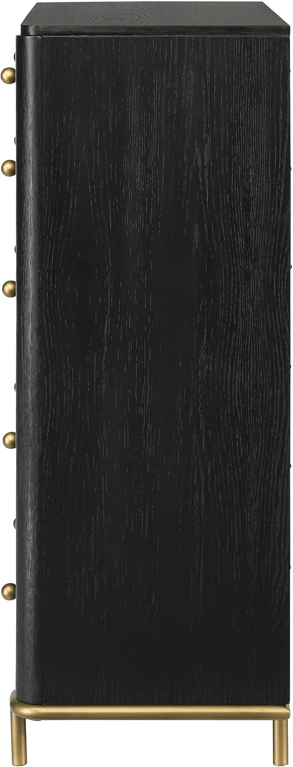 Coaster Home Furnishings - Arini - Wood - 5-Drawer Chest with Rounded Corners, Gold Knobs, Hidden Drawer and Wire-Brushed Finish - Coastal - Bedroom - Black - 224335