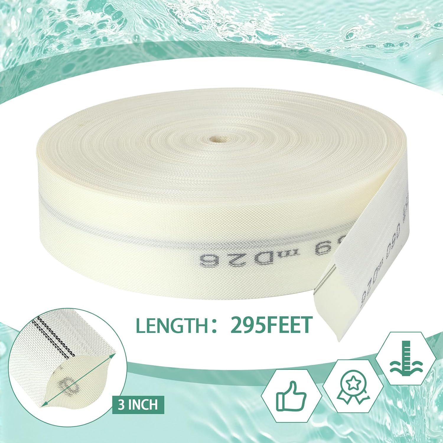 Pushglossy 3 Inch x 295 ft Heavy Duty Pool Backwash Hose with 2 Clamps Flat Discharge Hose for Swimming Pool Outdoor Garden Lawn Irrigation Sump