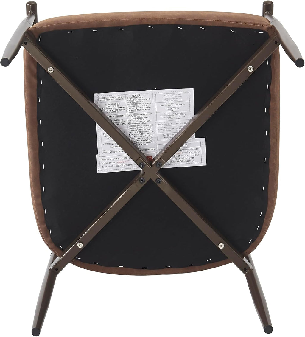 Christopher Knight Home Hyeok Modern Upholstered Dining Chairs Set of 2, Armchair Set with Metal Frame, Comfy Accent Chair with PU Leather Backrest/Seat Cushions for Kitchen/Dining Room, Brown