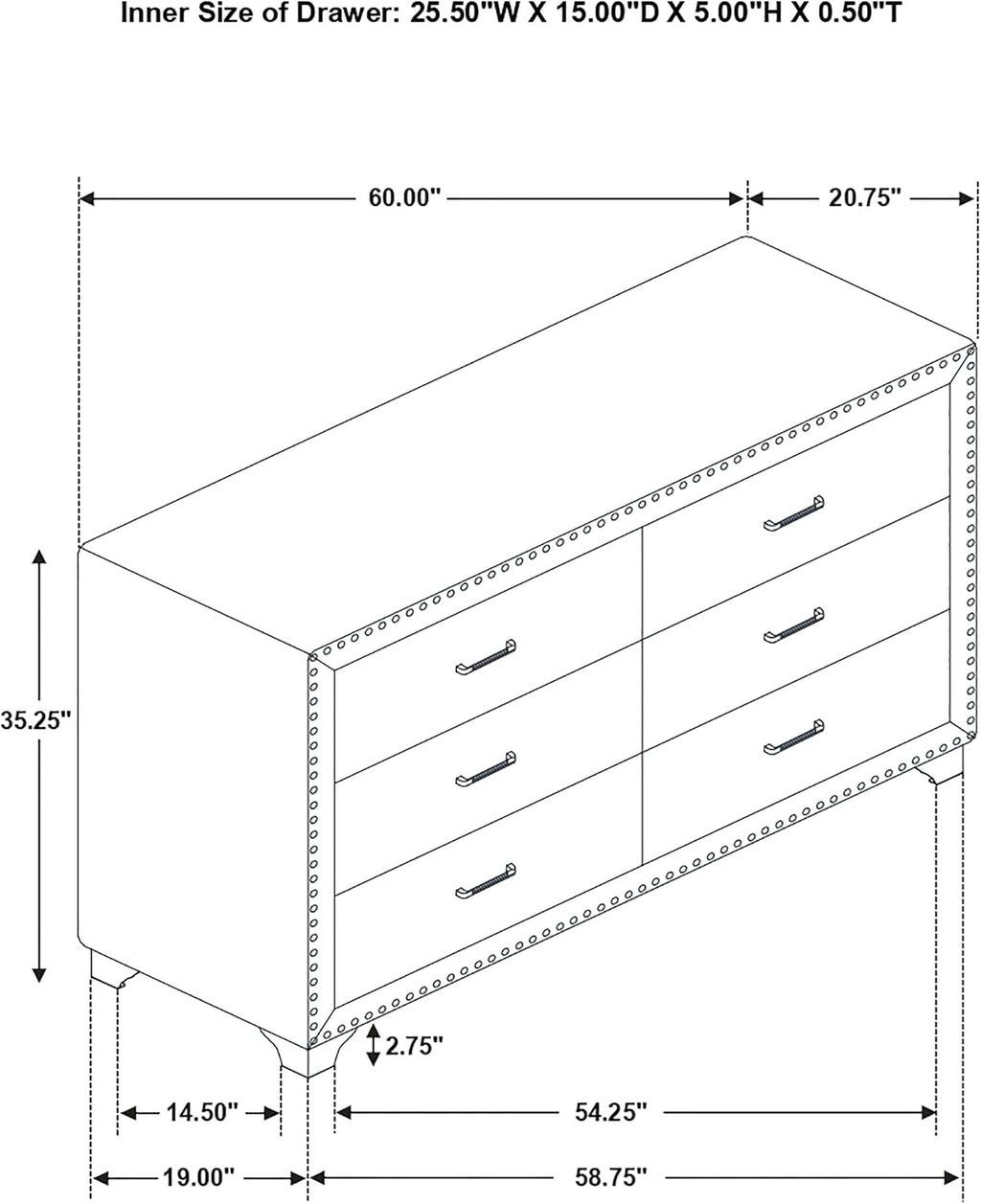 Coaster Home Furnishings Melody Modern Classic 60-inch 6-Drawer Bedroom Dresser Clothing Storage Cabinet Wide Chest of Drawers Organizer Unit Grey 223383