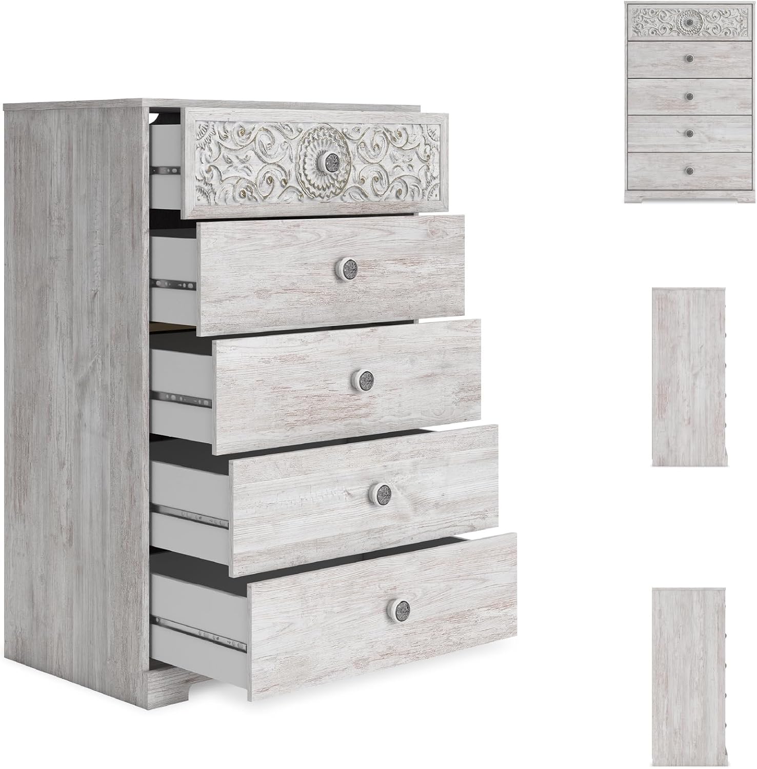 Signature Design by Ashley Paxberry Boho 5 Drawer Chest of Drawers, Whitewash
