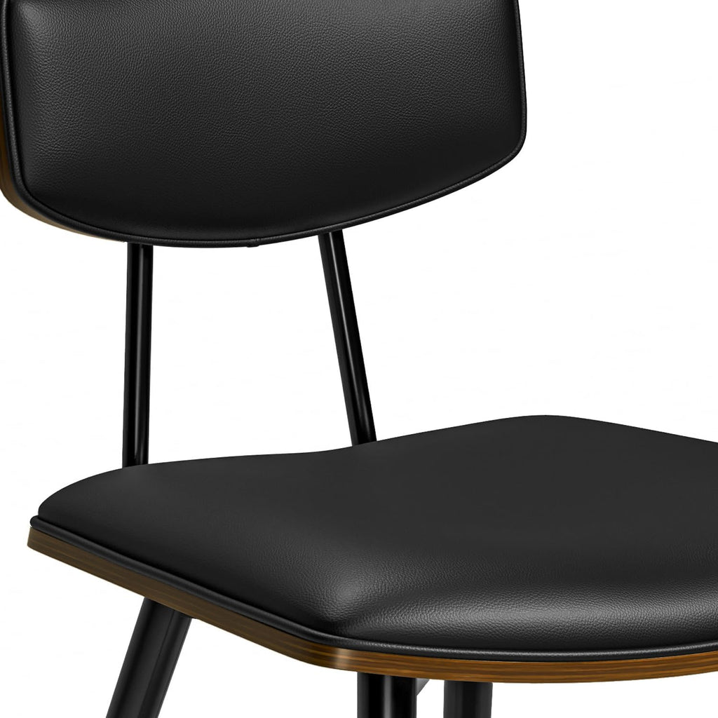 SIMPLIHOME Mavis Dining Chairs - Mid-Century Modern Iron Frame and Vegan Faux Leather Kitchen Chair Set in Black, Dining Room Seating with Curved Wood Veneer Backrest and Padded Seat (Set of 2)