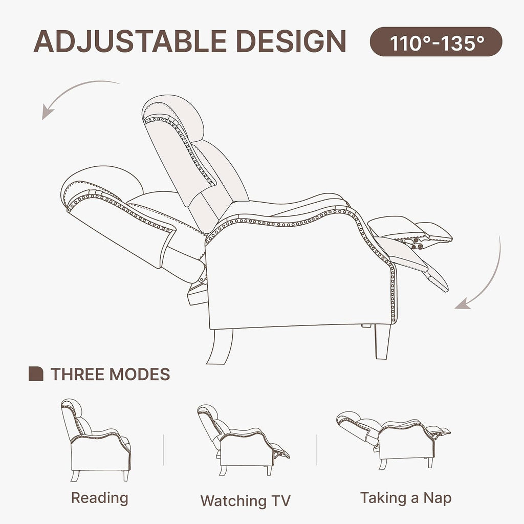 KISLOT Leather Pushback Recliner Faux Armchair with Rivet Decoration Single Sofa Accent Chair for Living Room Bedroom