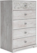 Signature Design by Ashley Paxberry Boho 5 Drawer Chest of Drawers, Whitewash