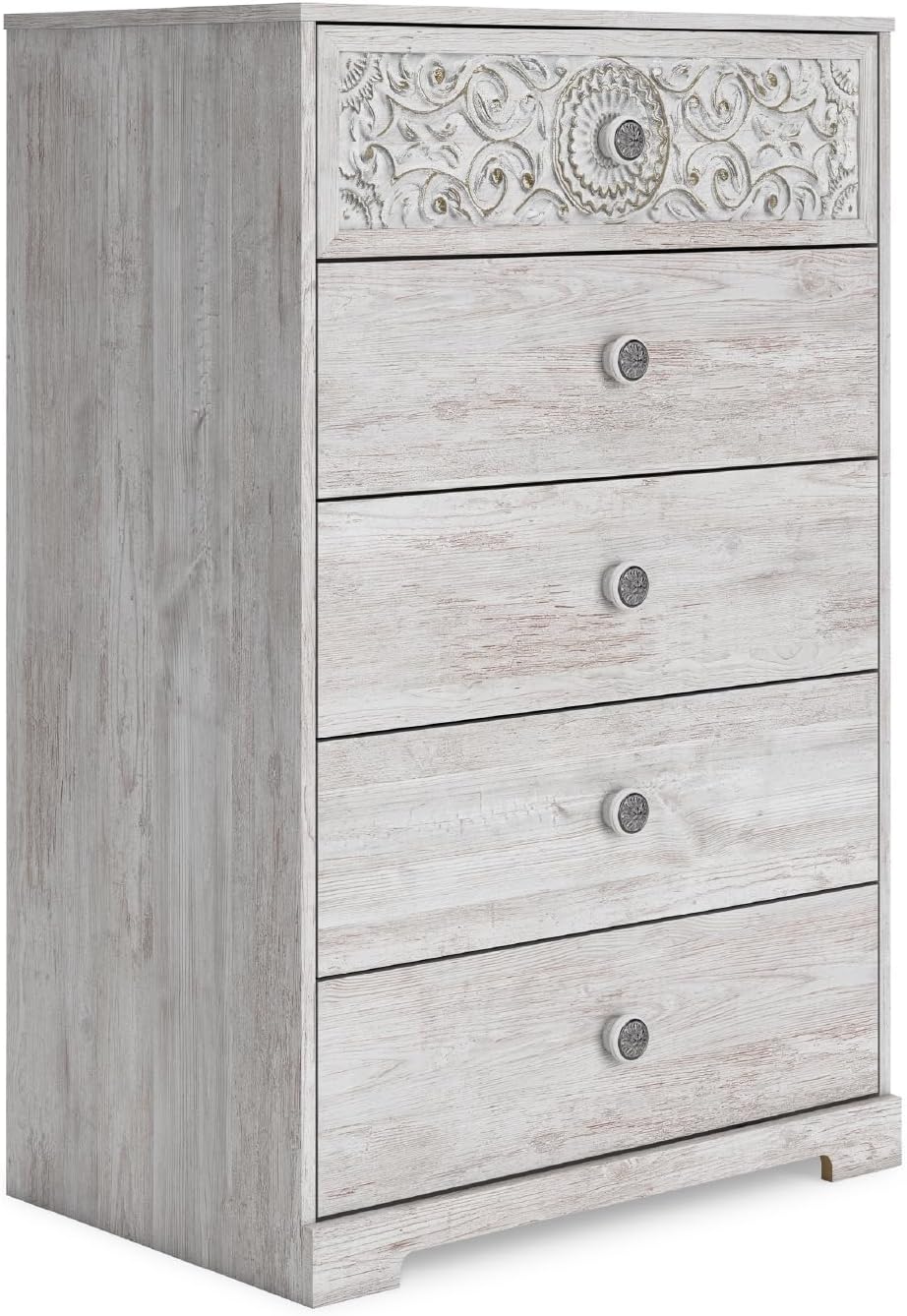 Signature Design by Ashley Paxberry Boho 5 Drawer Chest of Drawers, Whitewash